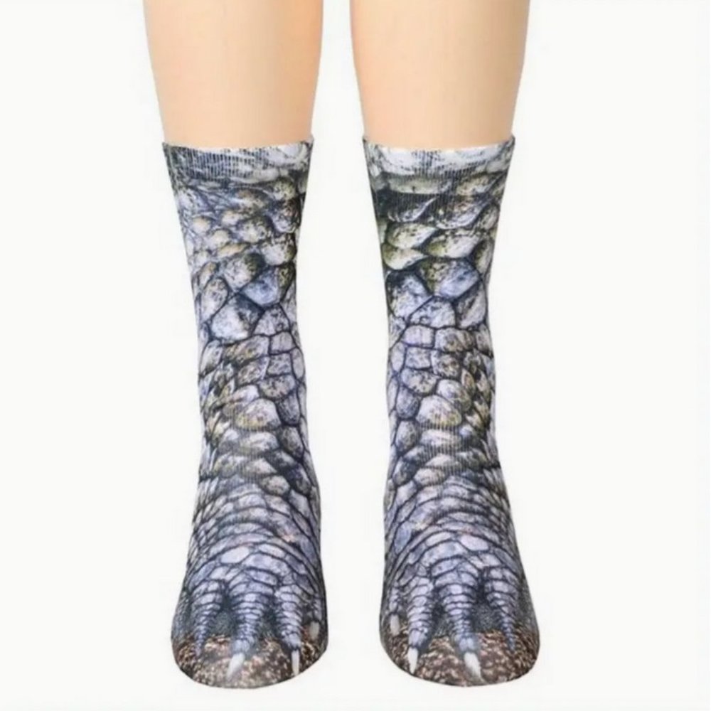 NWT NEW Animal Socks Alligator Crocodile Dinosaur Gray White Feet Foot Toes NIP